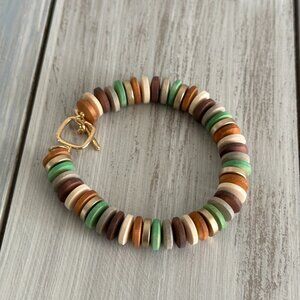 NEW Fabulous Hand Crafted Beaded Toggle Bracelet Multi Color Wood Discs